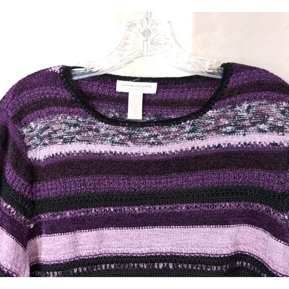 Valerie Stevens Size XL Purple Striped Cotton Blend Long Sleeve Sweater Retro - Picture 8 of 12